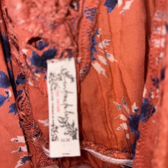 Intimately Free People Orange Floral Mini Dress Lace Wrap Eyelet Medium New - Picture 6 of 13